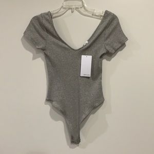 Stitch & Pine Heather Grey Ribbed Thong Bodysuit
